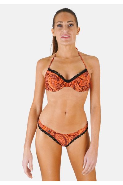 Scilly | Maillot de bain tanga bikini brésilien orange noir